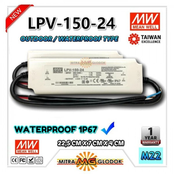 Power Supply Trafo Meanwell LPV-150-24 DC 24V 6.3A 150W | Mean Well (Waterproof)